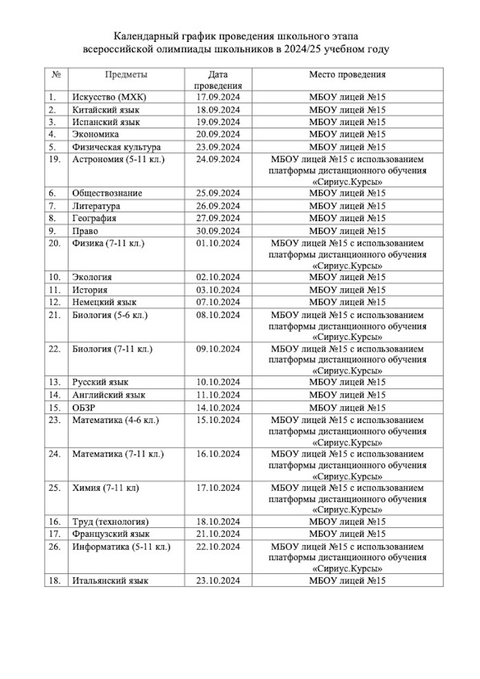 График ШЭ ВСОШ в 2024 году